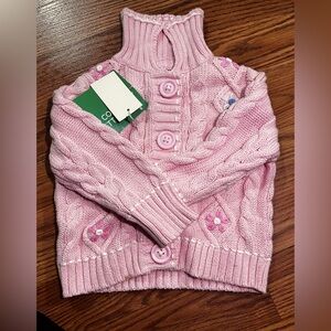 Hand-made embroidery United Colors of Benetton toddler PINK FLOWER knit sweater